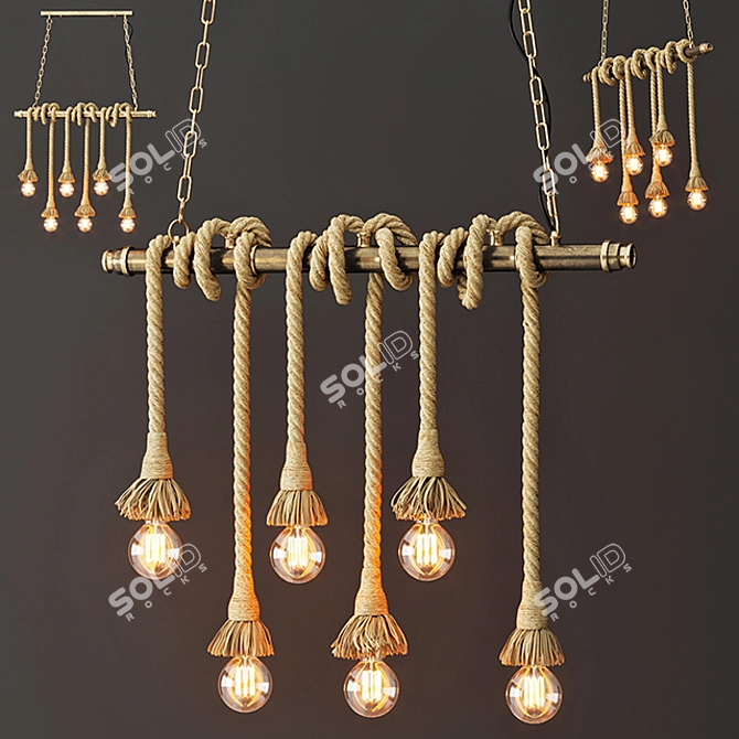 Industrial Loft Pendant Lamp (6 Edison Bulbs) 3D model image 2