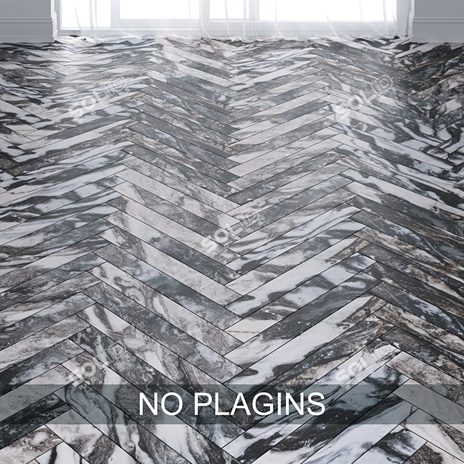 Gray Marble Tiles: Chevron & Herringbone 3D model image 1