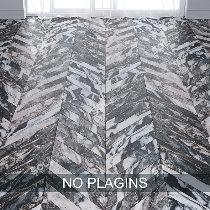 Gray Marble Tiles: Chevron & Herringbone 3D model image 2