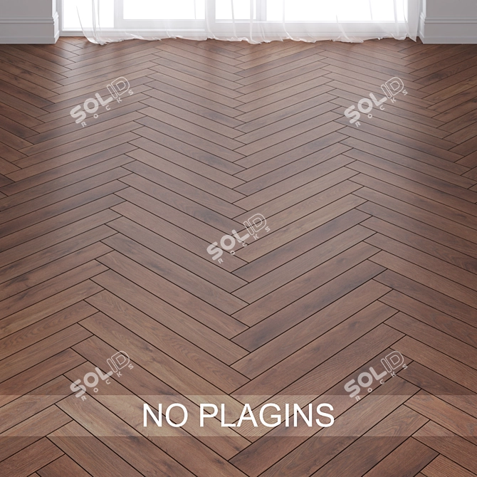 Walnut Wood Parquet Tiles: Chevron & Herringbone 3D model image 1