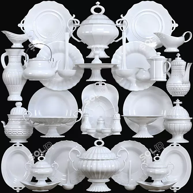 Elegant White Porcelain Tableware 3D model image 1