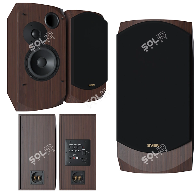 SVEN-BF-21: 2.0 RCA Powered Wood Speaker with 40W RMS 3D model image 1