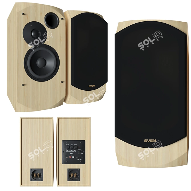 SVEN-BF-21: 2.0 RCA Powered Wood Speaker with 40W RMS 3D model image 2