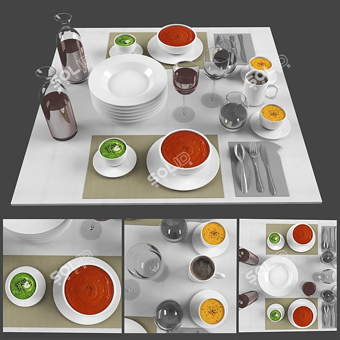 Wooden Food & Drink Prep Set 3D model image 1