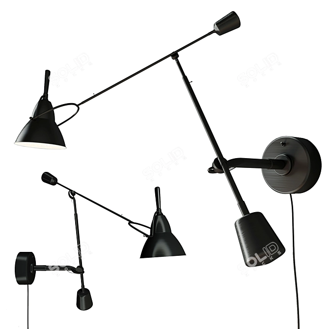 Elegant Rh Black Swing-Arm Sconce 3D model image 1