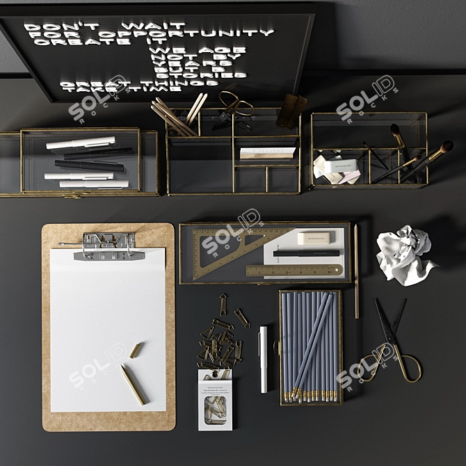 Modern Office Workspace Set 3D model image 4