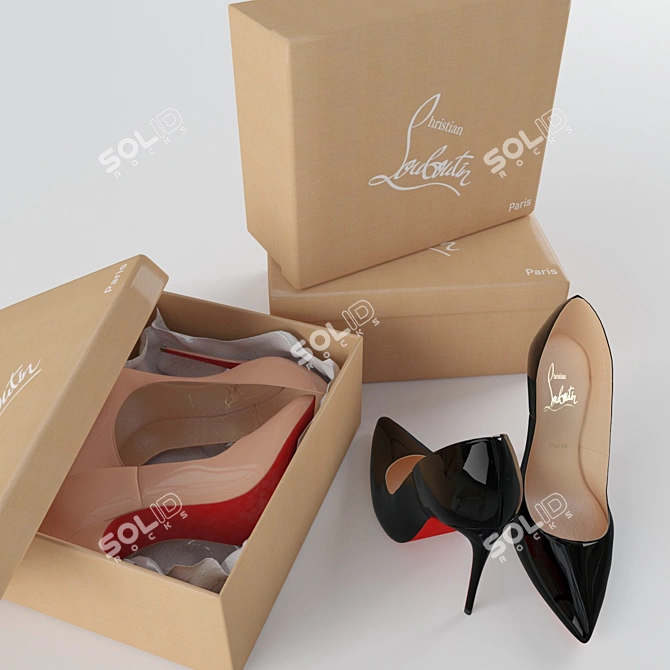 Luxe Nude & Black Patent Louboutin 3D model image 3