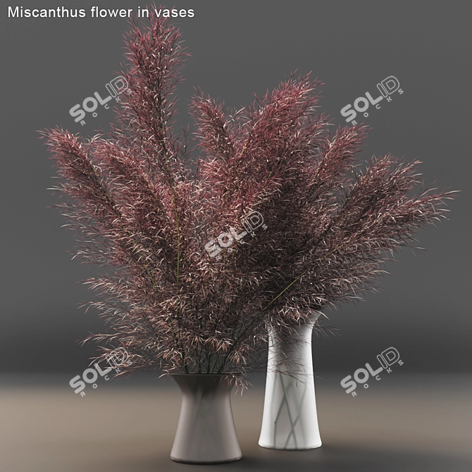 Elegant Miscanthus Floral Vases 3D model image 1