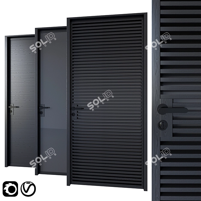 Sleek Black Modern Doors 3D model image 1