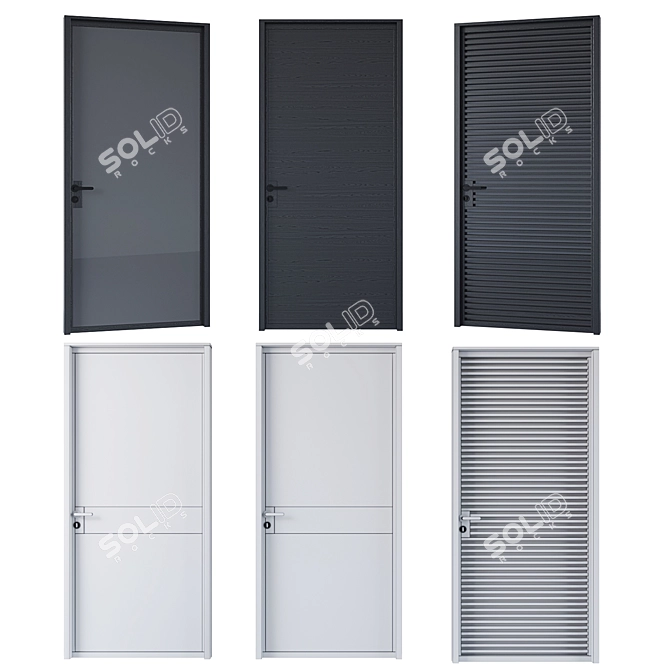 Sleek Black Modern Doors 3D model image 2