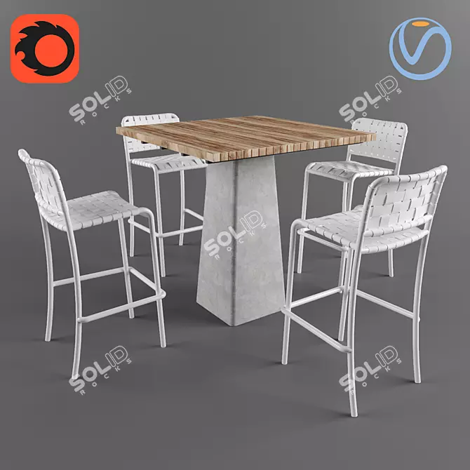 Outdoor Garden Bar Stool Set 3D model image 1