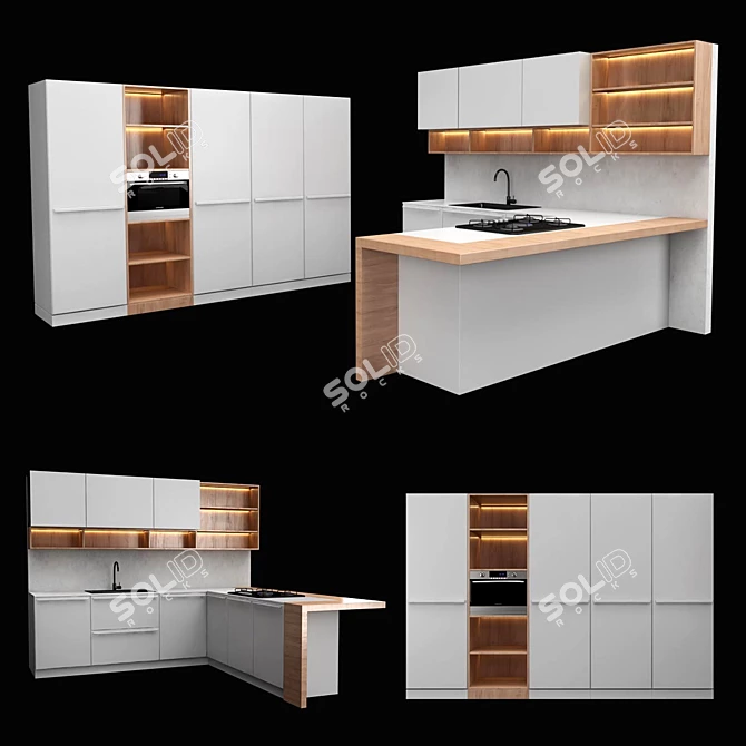 Sleek Modern Kitchen Set 3D model image 1