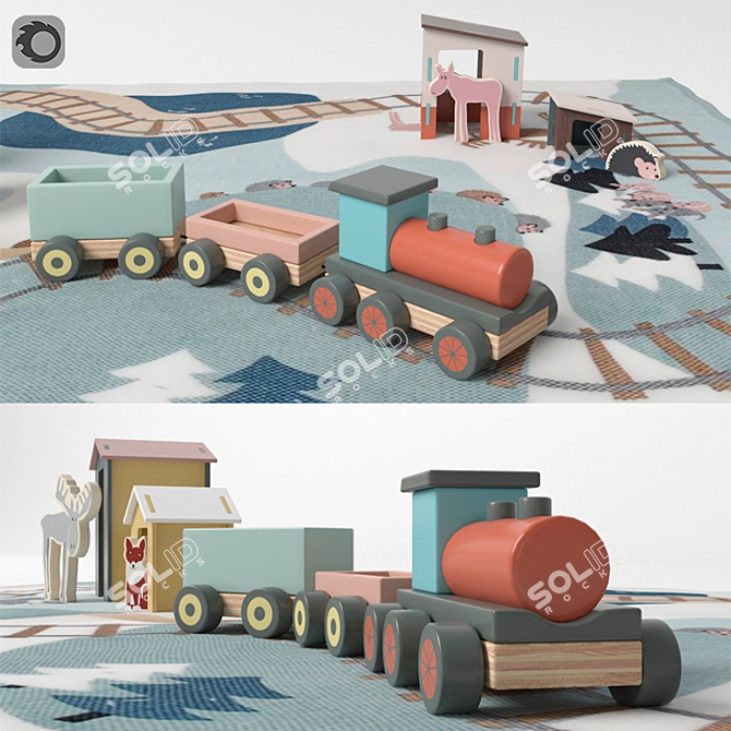 Woodland Train Set with Playmat 3D model image 1