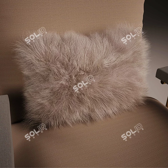 Fur Cushioned Brass Armchair 3D model image 2