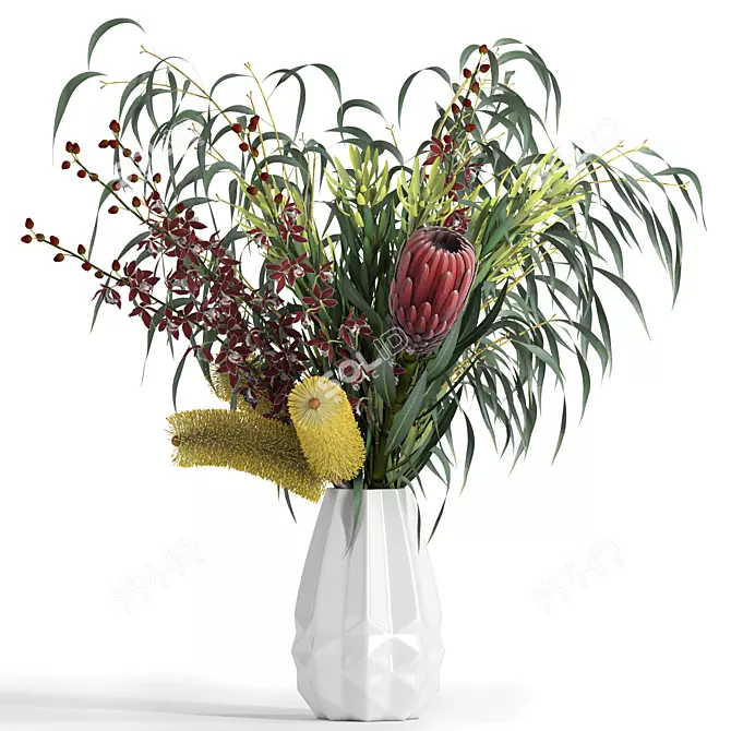 Exquisite Katsura Vase Bouquet 3D model image 1