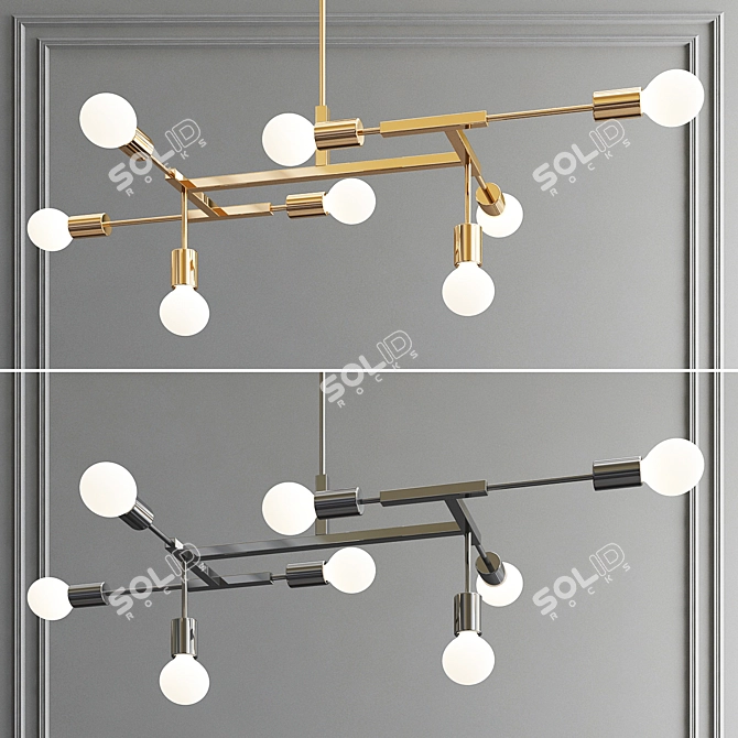 Sleek Gold Pendant Chandelier 3D model image 1