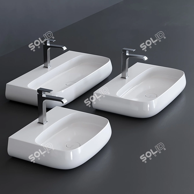 NUR Washbasin | Elegant Ceramic Rectangular Sink 3D model image 2