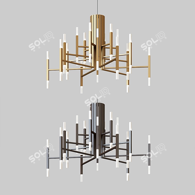 LED Chandelier: Black & Gold Elegance 3D model image 1