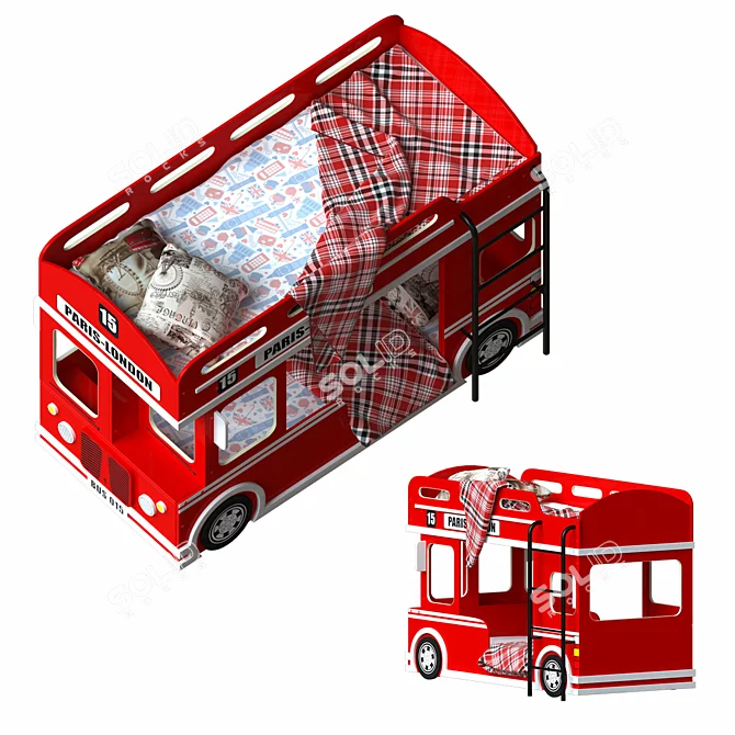 Vintage London Bus Bunk Bed 3D model image 2