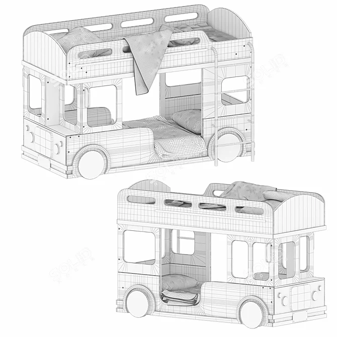 Vintage London Bus Bunk Bed 3D model image 3