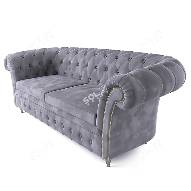 Luxury Velvet & Leather Chesterfield Sofa 3D model image 1