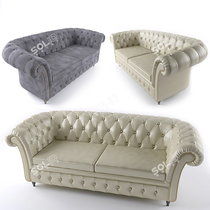 Luxury Velvet & Leather Chesterfield Sofa 3D model image 2