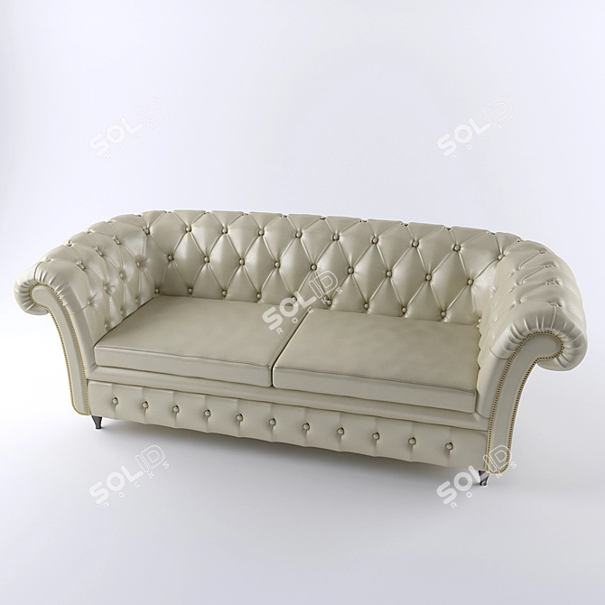 Luxury Velvet & Leather Chesterfield Sofa 3D model image 4