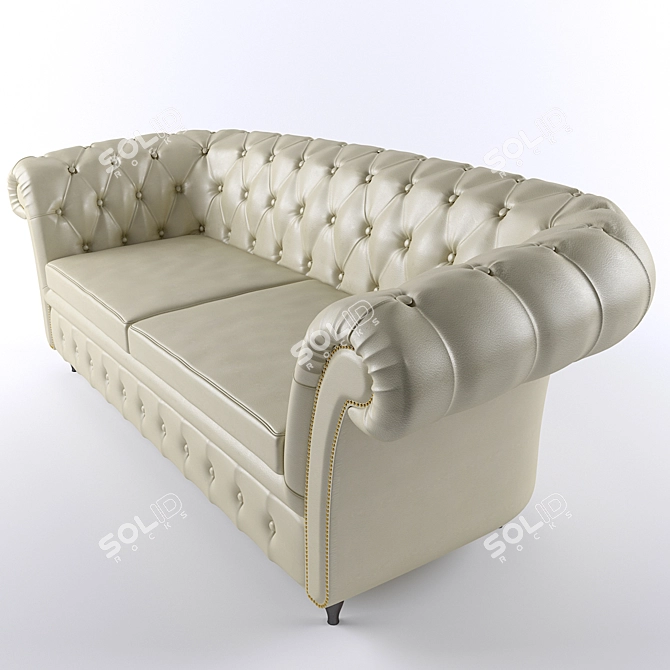 Luxury Velvet & Leather Chesterfield Sofa 3D model image 5