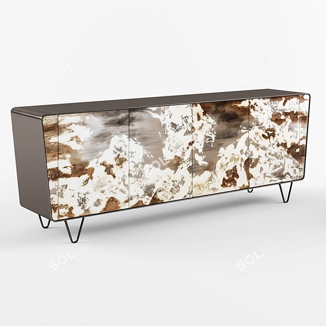 Elegant Wood and Steel Sideboard 3D model image 2