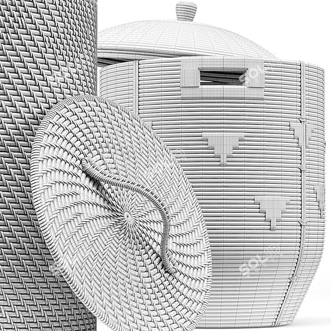 Coastal Chevron Rattan Storage Basket 3D model image 3