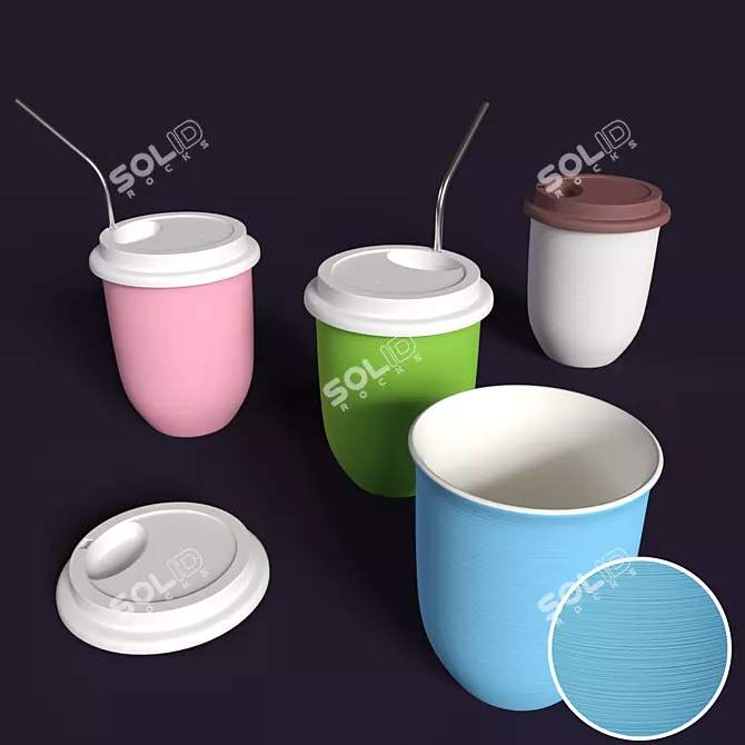 Ceramic Glass with Lid & Straw 3D model image 1