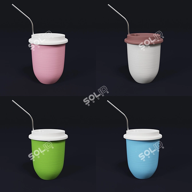 Ceramic Glass with Lid & Straw 3D model image 2