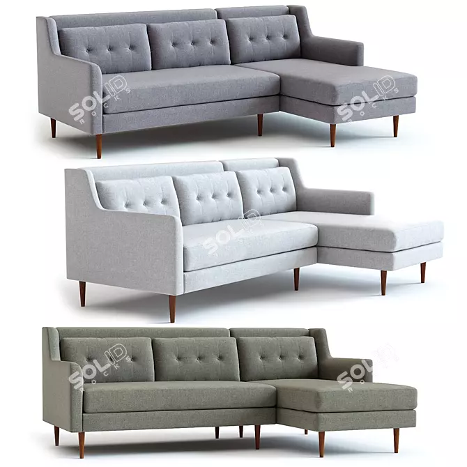 West Elm Crosby Sectional: Stylish 2-Piece Comfort 3D model image 1