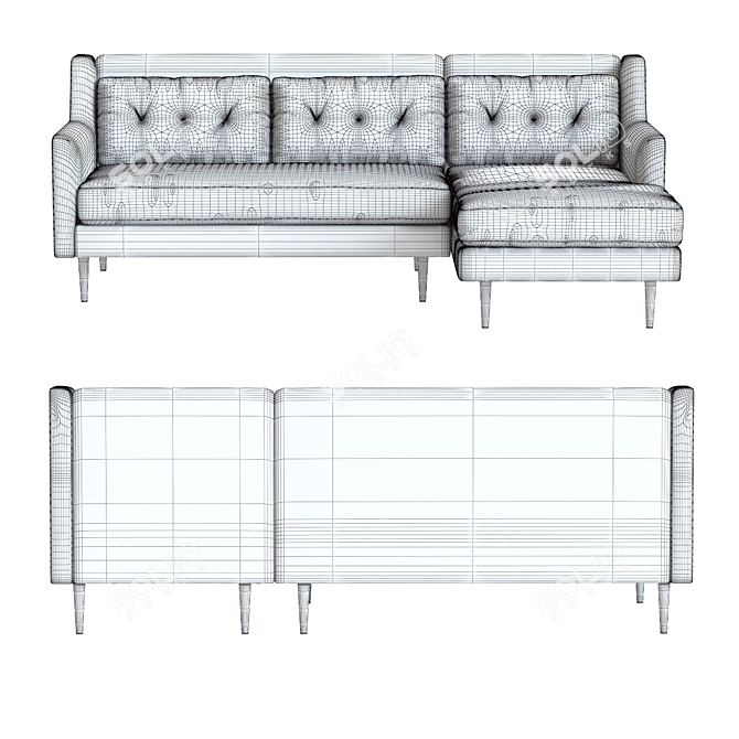 West Elm Crosby Sectional: Stylish 2-Piece Comfort 3D model image 2