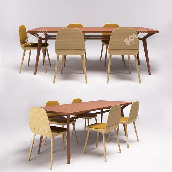 Modern Dining Set: Unica Moblar Table & Treku Bisell Chairs 3D model image 1