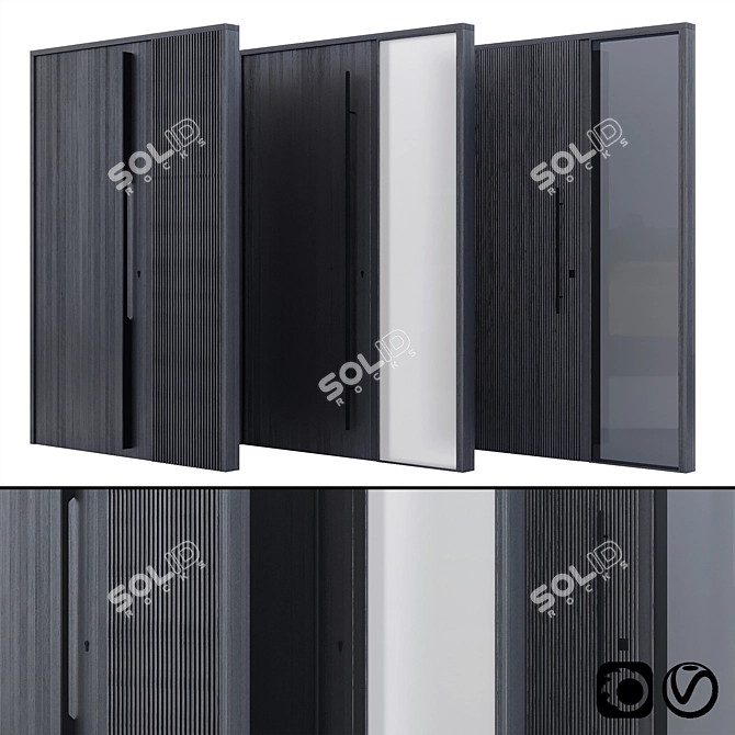 Modern Black Wood Entrance Door with Glass 3D model image 1