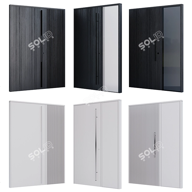 Modern Black Wood Entrance Door with Glass 3D model image 2