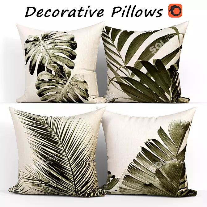 Monstera Decorative Pillow Set 3D model image 1