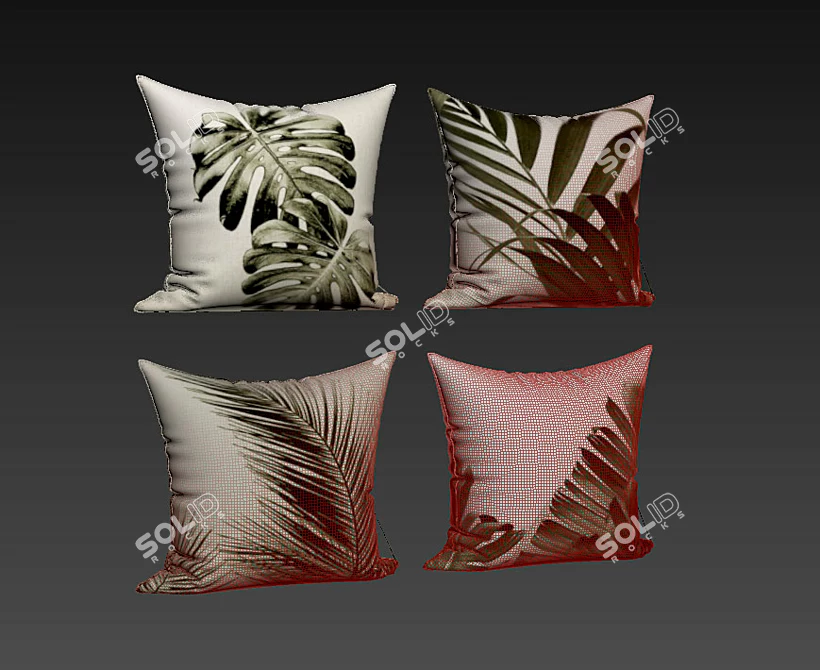 Monstera Decorative Pillow Set 3D model image 2