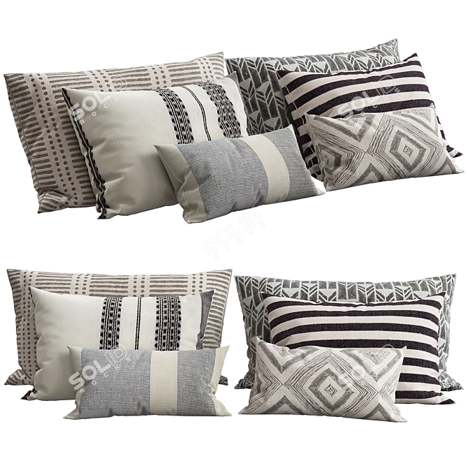 Elegant Embroidered Cushions 3D model image 1