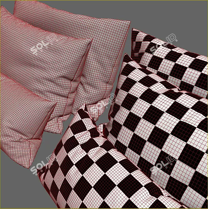 Elegant Embroidered Cushions 3D model image 2