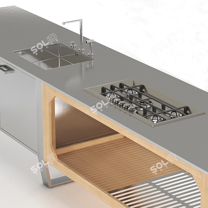 Modern Steel and Wood Outdoor Kitchen Window 3D model image 2