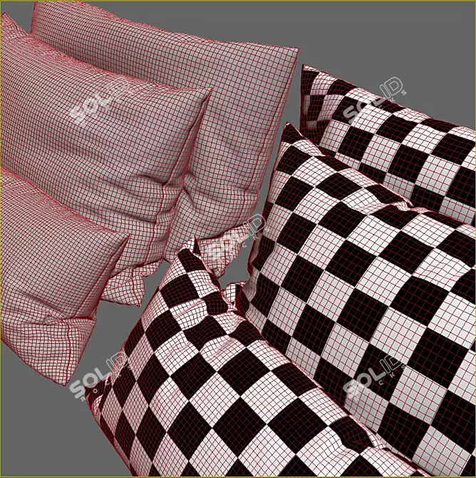 Elegant Embroidered Accent Pillows 3D model image 2