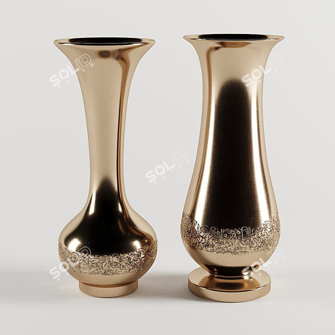 Golden Bliss Vases Set 3D model image 1