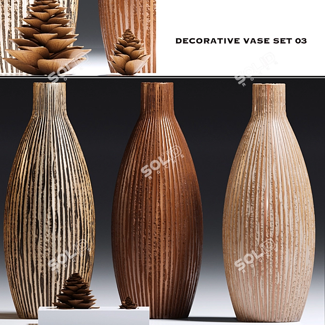 Elegant Vase Trio: 3D Max Compatible 3D model image 1