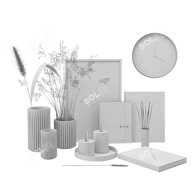 Green Grass Candle Set with Decorative Accessories 3D model image 3