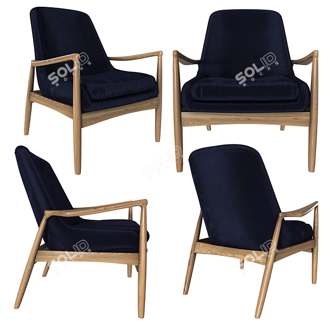 Midnight Blue Velvet Crispin Chair 3D model image 2