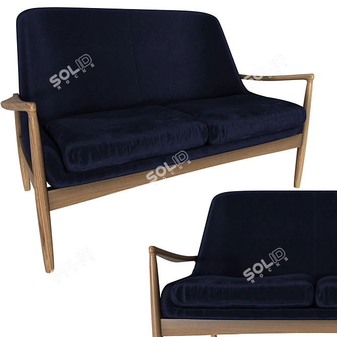 Midnight Blue Velvet Crispin Sofa 3D model image 1