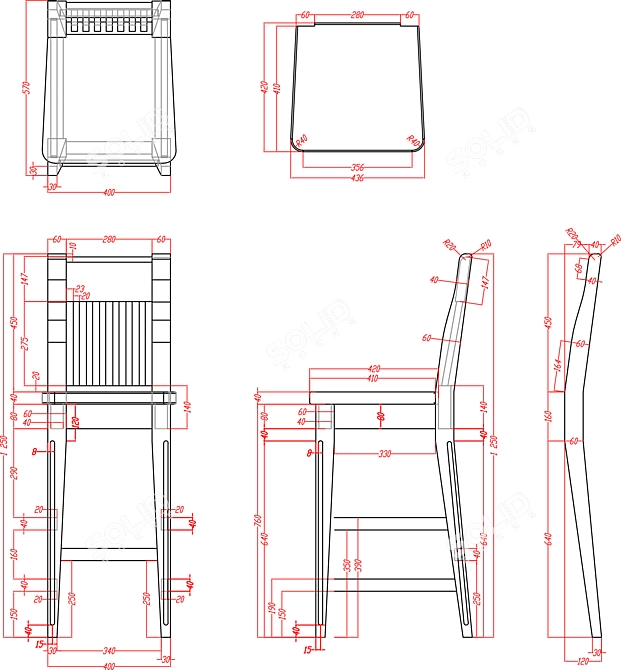 Wooden Bar Chair 3D model image 2