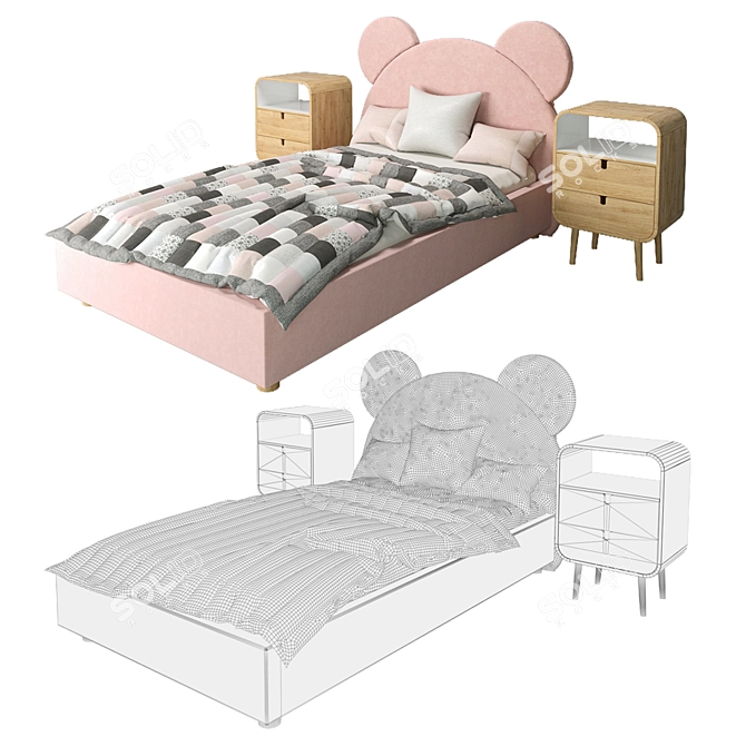 Pink Teddy Single Bed + Julia Grup Nightstand 3D model image 2